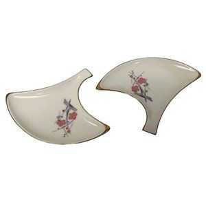 Nagoya Ceramic White Floral Leaf Shaped Dishes Set 2 Decorative Plate 6" x 5"